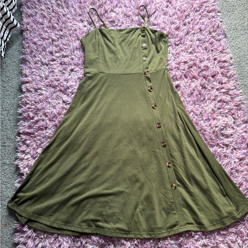 Olive Green Button-Down Dress